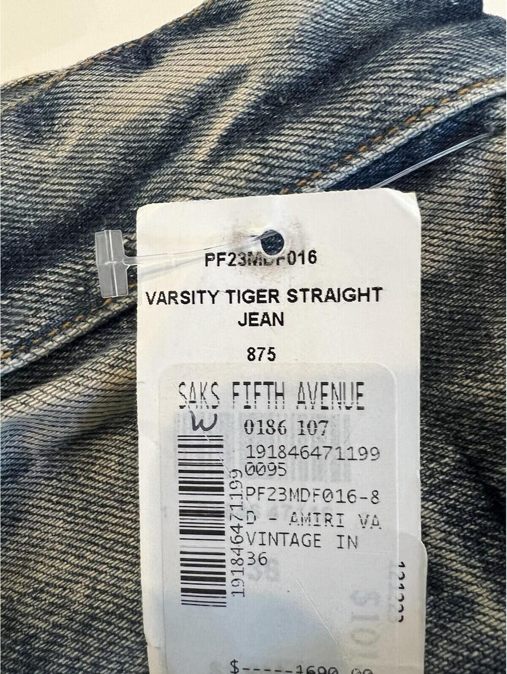 AMIRI $1690   Men’s  Indigo Varsity Tiger Straight Jeans Size 36 - Picture 13 of 16